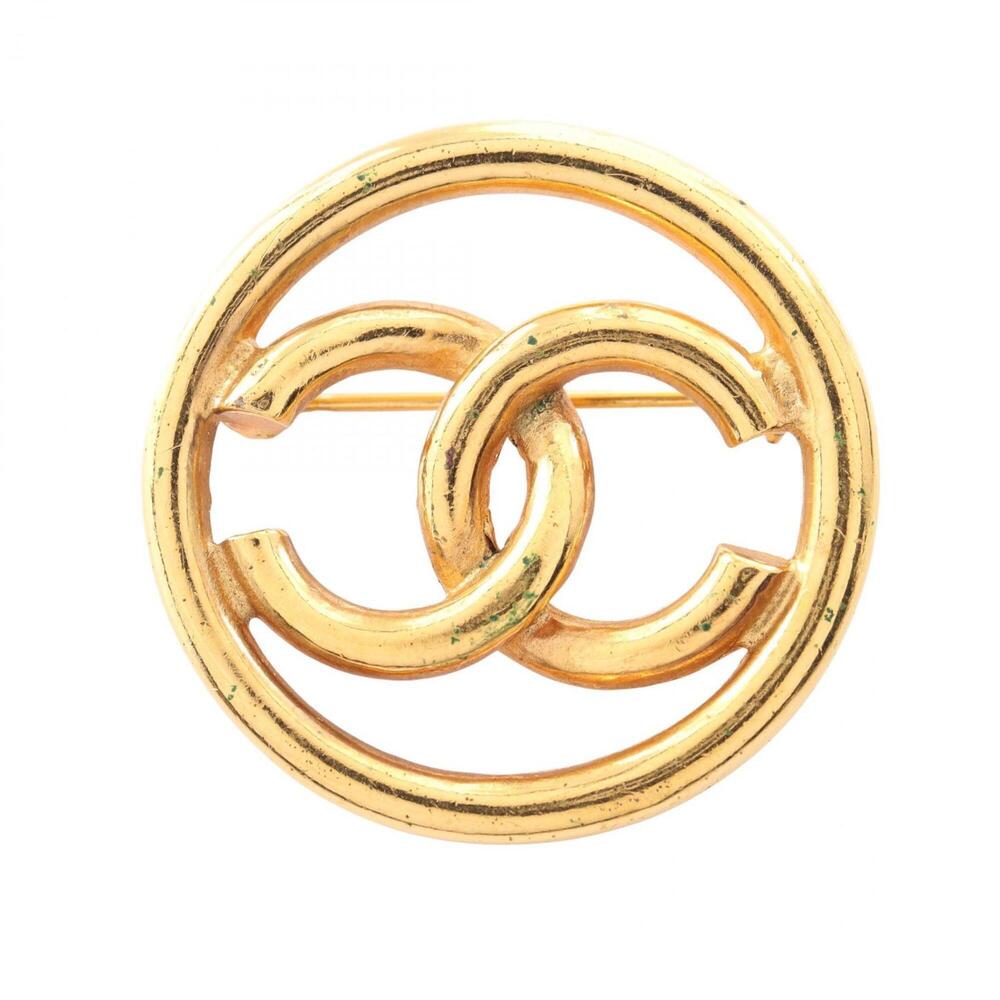 Chanel Vintage Coco Mark Brooch Accessory, Gold Plated (GP), Women's, Tone
